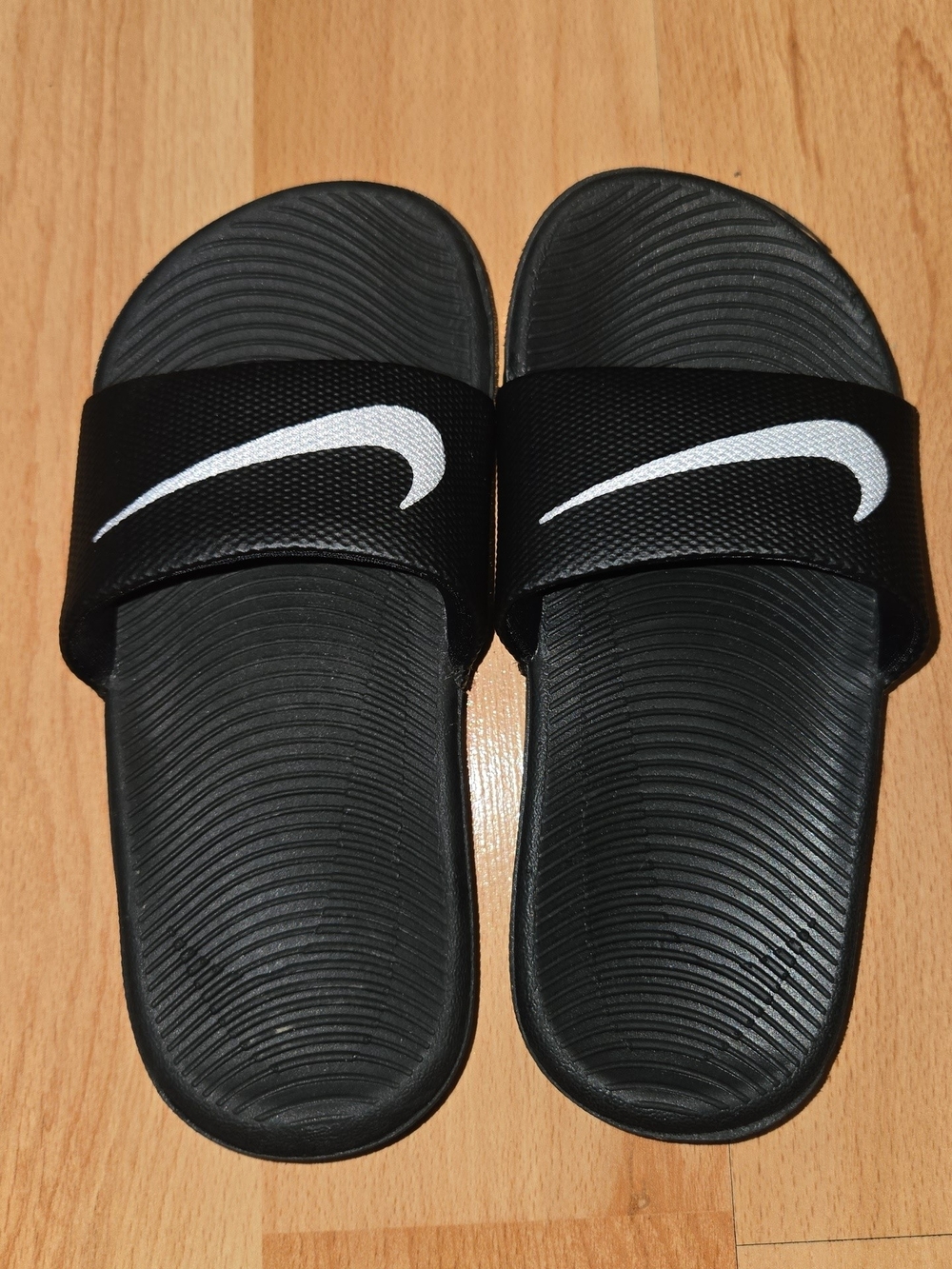 NEW Nike Black Slides with White Swoosh Logo